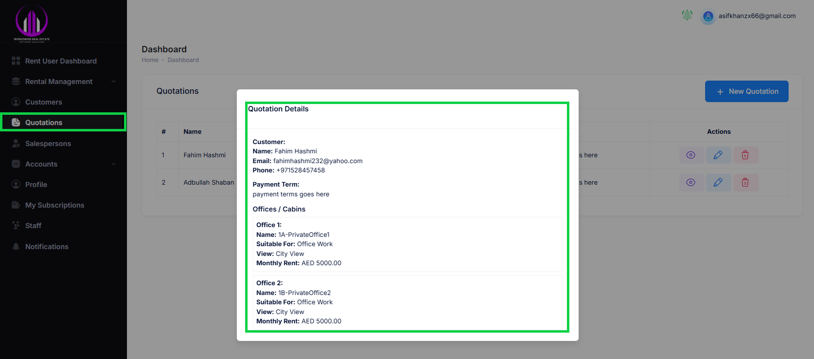 Quotation Details View